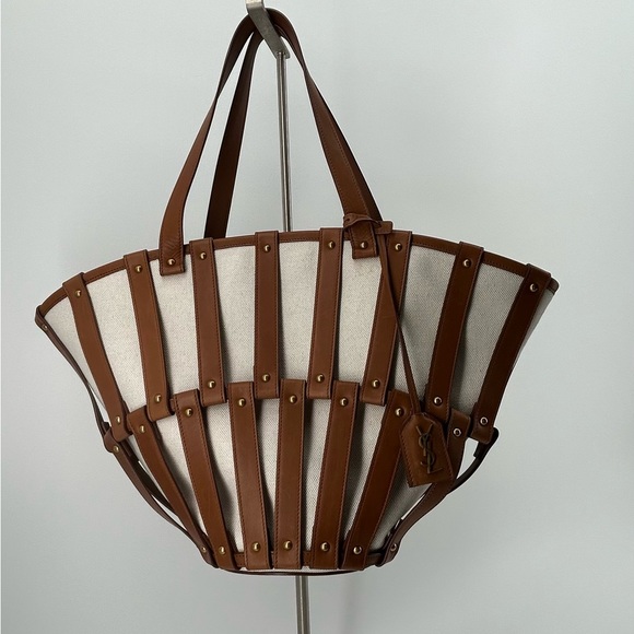 Saint Laurent YSL Panier Cutout Basket Tote Brown Cognac Caramel  $2990 - Picture 12 of 15